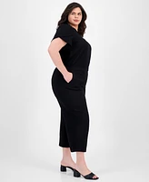 Ak Anne Klein Plus High-Rise Cropped Pull-On Pants
