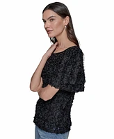 Karl Lagerfeld Paris Women's Ruffled-Sleeve Lace Top