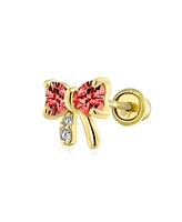 Bling Jewelry 14K Gold Small Bow Stud Earrings with Cz Screw Back