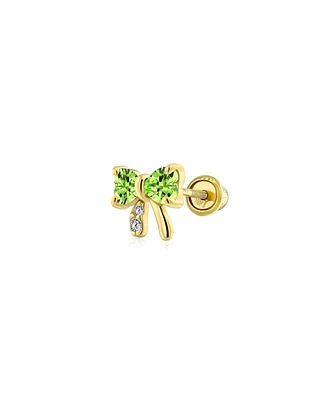 Bling Jewelry 14K Gold Small Bow Stud Earrings with Cz – Delicate Minimalist Cartilage Piercing for Women Screw Back