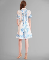 julia jordan Women's Short-Puff-Sleeve Button-Front Dress