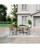 Mondawe -inch Powder Coated Cast Aluminum Outdoor Dining Table with Umbrella Hole
