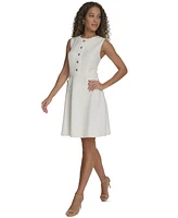 Tommy Hilfiger Women's Button-Front Basket-Knit Fit & Flare Dress
