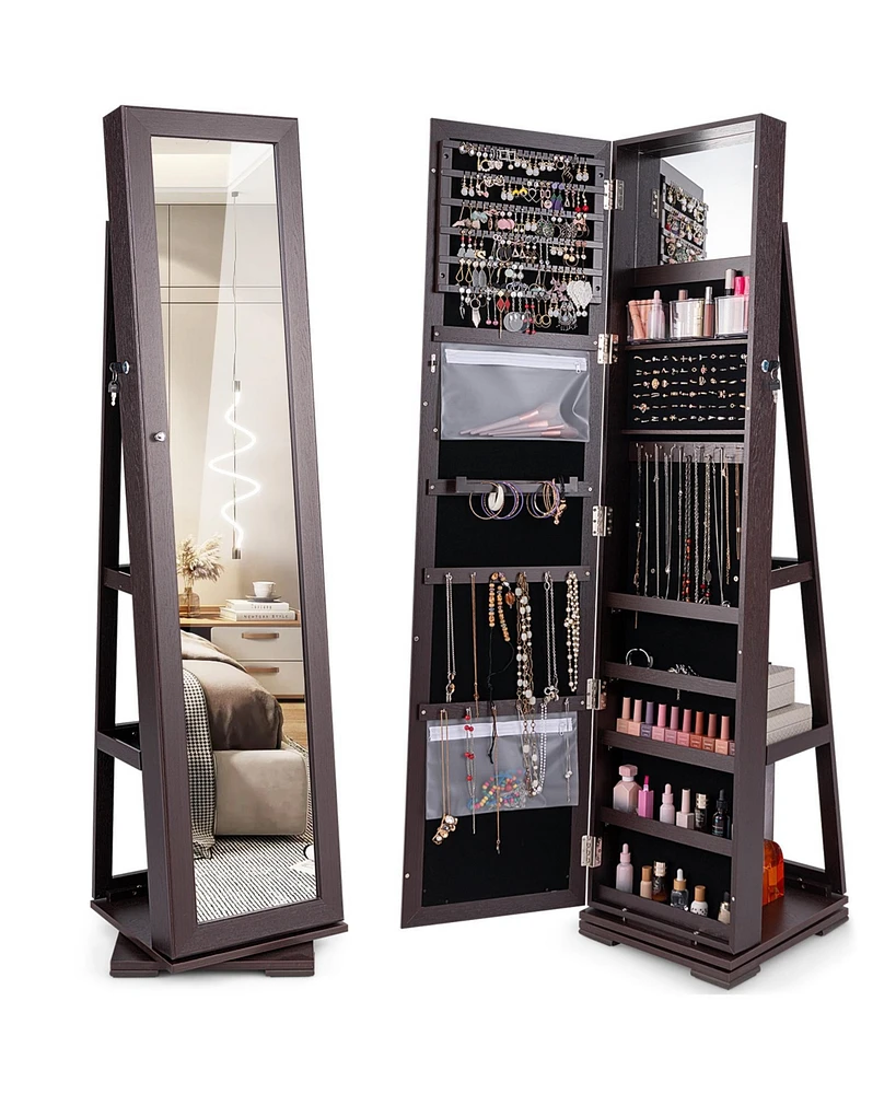 360° Rotatable 2-in-1 Lockable Jewelry Cabinet with Full-Length Mirror