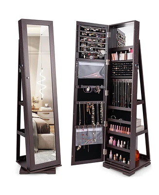 360° Rotatable 2-in-1 Lockable Jewelry Cabinet with Full-Length Mirror