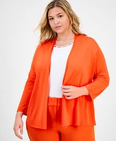 Kasper Plus 3/4-Sleeve Open-Front Cardigan