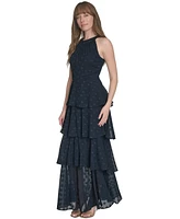Tommy Hilfiger Women's Jacquard Halter-Neck Sleeveless Tiered Dress