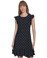 Tommy Hilfiger Women's Dot-Print Flutter-Sleeve Ruffled-Hem Chiffon Dress