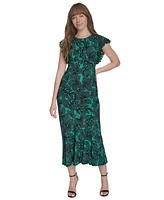 Tommy Hilfiger Petite Dotty Hibiscus Flutter-Sleeve Dress