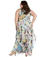 R & M Richards Plus Printed Sleeveless Ruffle Dress