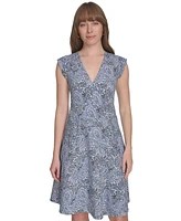 Tommy Hilfiger Women's Paisley-Print Cap-Sleeve V-Neck Hopsack Dress