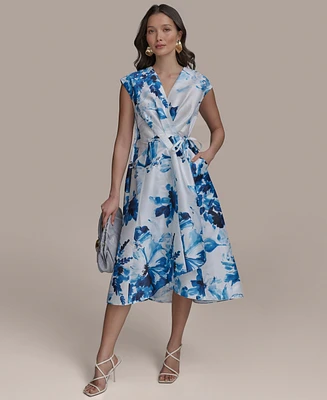 Donna Karan New York Women's Floral-Print Tie-Waist Midi Dress