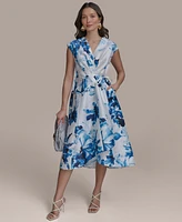 Donna Karan New York Women's Floral-Print Tie-Waist Midi Dress