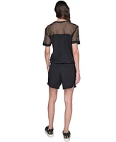 Karl Lagerfeld Paris Women's Mesh-Trim Cargo Top