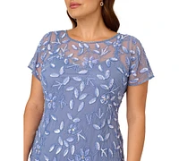 Adrianna Papell Women's Plus Floral-Design Embellished Gown