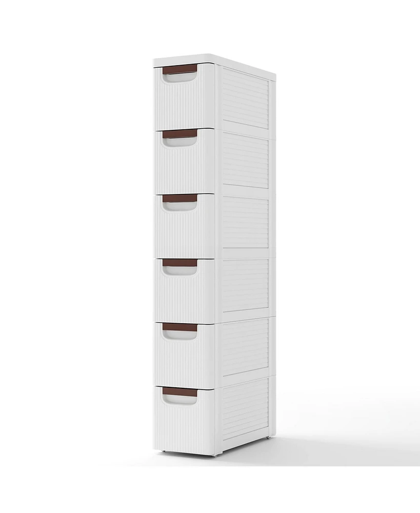 6-Drawer Rolling Organizer Unit Narrow Storage Cabinet with Built-In Wheels for Small Space-6-Drawer