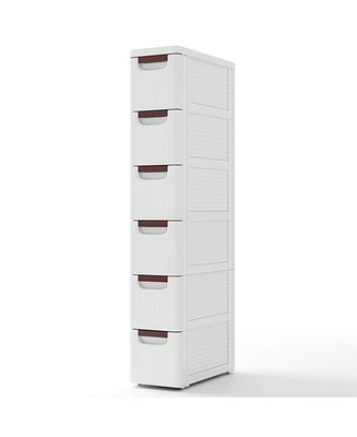 6-Drawer Rolling Organizer Unit Narrow Storage Cabinet with Built-In Wheels for Small Space-6-Drawer