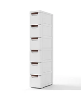 6-Drawer Rolling Organizer Unit Narrow Storage Cabinet with Built-In Wheels for Small Space-6-Drawer