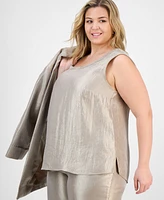 Kasper Plus Metallic Crinkled Sleeveless Top