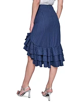 Karl Lagerfeld Paris Women's Pinstriped Asymmetrical Ruffled Skirt