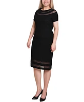 Ny Collection Petite Short Sleeve Dress with Mesh Insets
