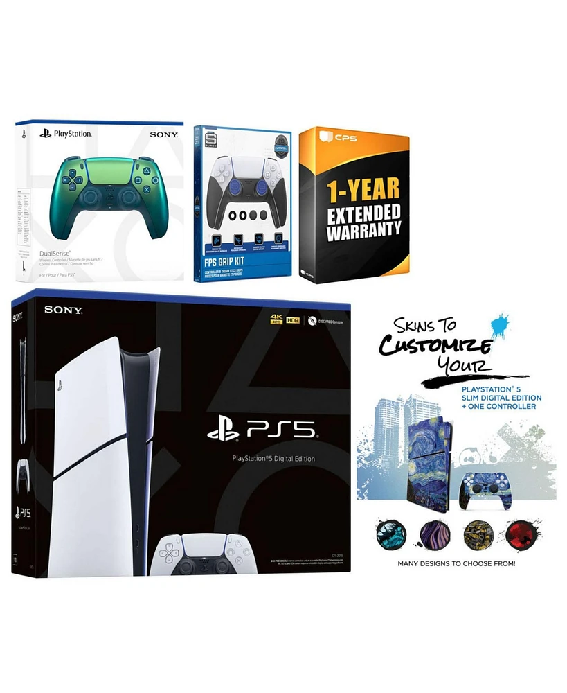 Sony Playstation 5 Slim Digital with Extra Volcanic Red Controller, Fps Grip Kit and MightySkins Decal Voucher + 1 Year Cps Extended Warranty