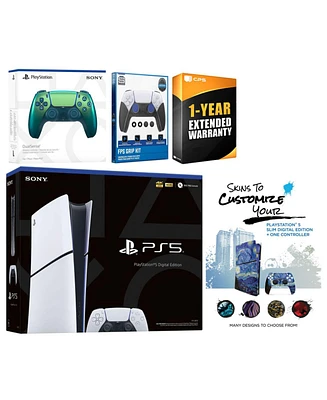 Sony Playstation 5 Slim Digital with Extra Volcanic Red Controller, Fps Grip Kit and MightySkins Decal Voucher + 1 Year Cps Extended Warranty