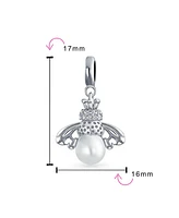 Bling Jewelry Garden Insect Pearl Queen Bee Dangle Charm Bead Mom Sterling Silver Bracelet