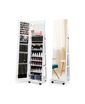 64 Inches Lockable Jewelry Cabinet Armoire with Built-in Makeup Mirror