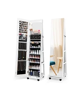 64 Inches Lockable Jewelry Cabinet Armoire with Built-in Makeup Mirror