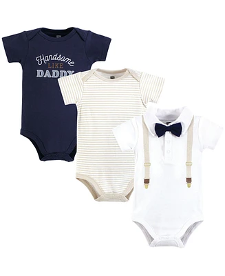 Hudson Baby Boys Cotton Bodysuits, Beige Navy Suspender, Months