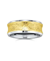 Bling Jewelry Celtic Knot Dragon Inlay Couples Concave Titanium Promise Band Ring Black Silver Gold Tone Comfort Fit 8MM