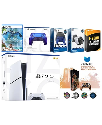 Sony Playstation 5 Slim Disc with Horizon Forbidden West, Extra Volcanic Red Controller, Gamer Kit, Charge Dock and MightySkins Decal Voucher + 1 Year