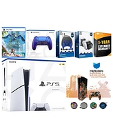 Sony Playstation 5 Slim Disc with Horizon Forbidden West, Extra Volcanic Red Controller, Gamer Kit, Charge Dock and MightySkins Decal Voucher + 1 Year