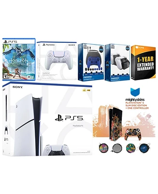 Sony Playstation 5 Slim Disc with Horizon Forbidden West, Extra Volcanic Red Controller, Gamer Kit, Charge Dock and MightySkins Decal Voucher + 1 Year