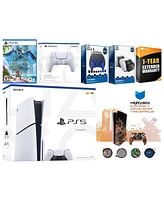 Sony Playstation 5 Slim Disc with Horizon Forbidden West, Extra Volcanic Red Controller, Gamer Kit, Charge Dock and MightySkins Decal Voucher + 1 Year