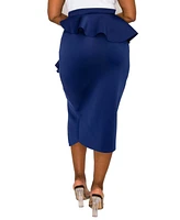 L I V D Plus Ruffled Peplum Neoprene Midi Skirt