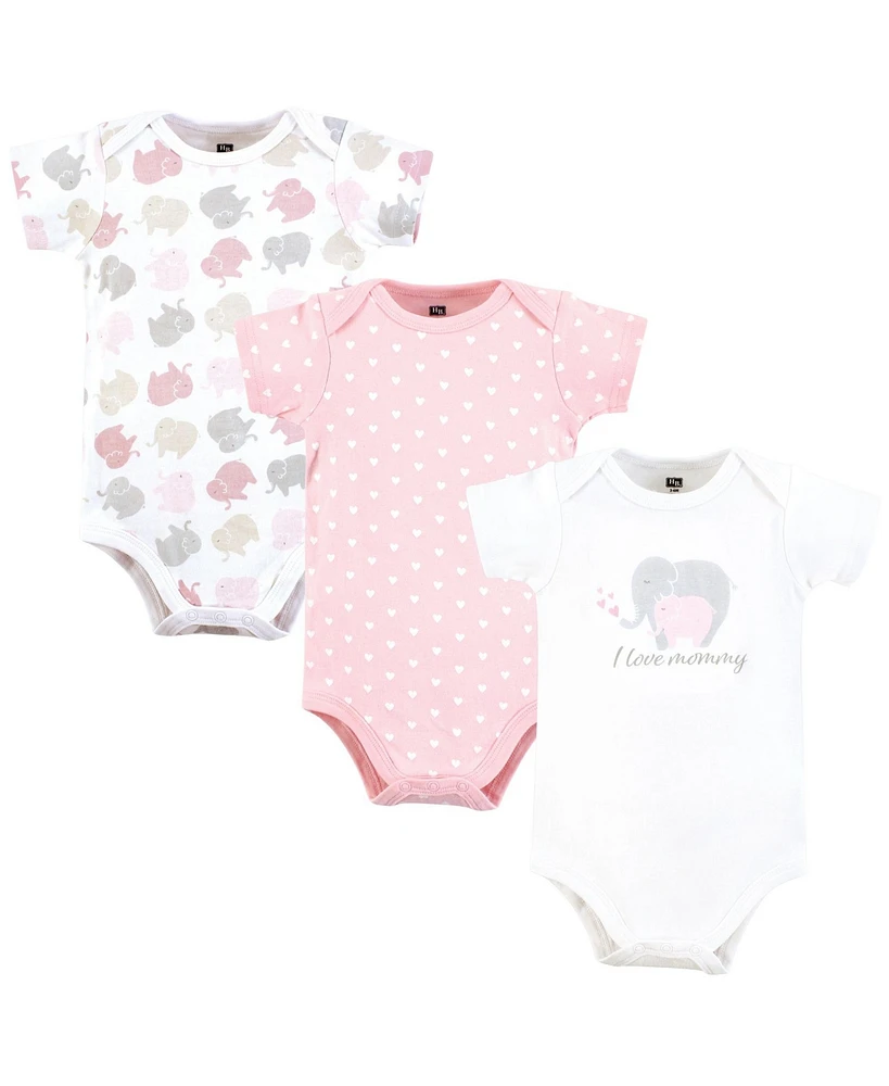 Hudson Baby Girls Cotton Bodysuits, Multi Color Mommy Elephant, Preemie