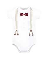 Hudson Baby Boys Cotton Bodysuits, Burgundy Beige Suspender, Preemie