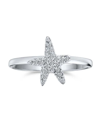Bling Jewelry Tiny Pave Cubic Zirconia Cz Nautical Tropical Beach Starfish Ring .925 Sterling Silver