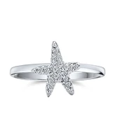 Bling Jewelry Tiny Pave Cubic Zirconia Cz Nautical Tropical Beach Starfish Ring .925 Sterling Silver
