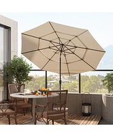11 ft. Outdoor Patio Market Beach Umbrella With 3-Tier Vented Canopy, 8 Heavy-Duty Ribs & Crank Tilt Blue