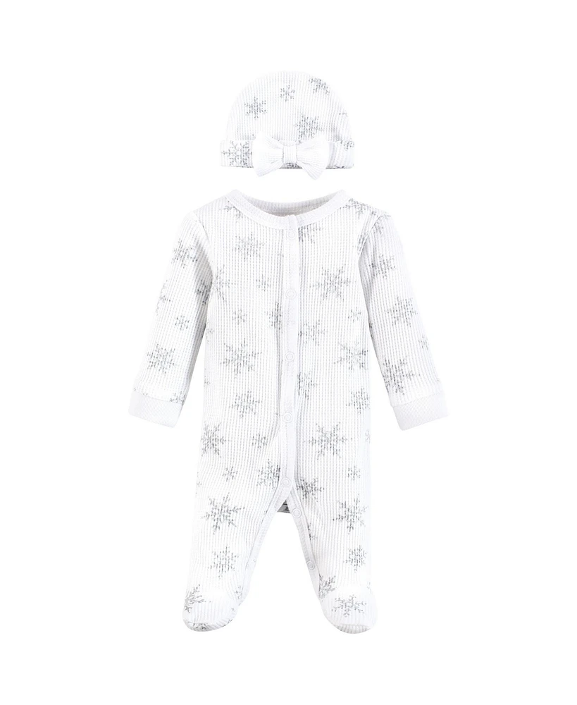Hudson Baby Baby Girls Hudson Thermal Preemie Sleep and Play and Cap, Snowflake, Preemie