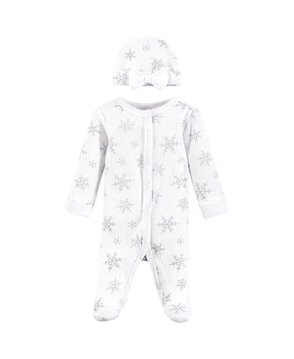 Hudson Baby Baby Girls Hudson Thermal Preemie Sleep and Play and Cap, Snowflake, Preemie