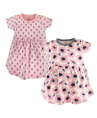 Touched by Nature Baby Girls Cotton Short-Sleeve Dresses 2pk, Poppy, 3-6 Months