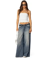 Edikted Women's Georgette Lacey Ruffle Tube Top