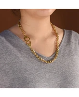 Bling Jewelry Biker Punk Rocker Biker Jewelry Statement Chain Handcuff Necklace Silver or Gold Tone Stainless Steel Pendant 20 Inch