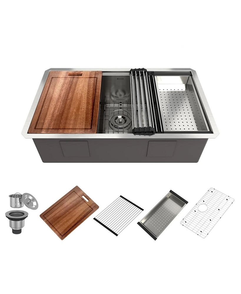 32 Inch Stainless Steel Brushed Kitchen Manual Sink With Single Grooves Under The Counter
