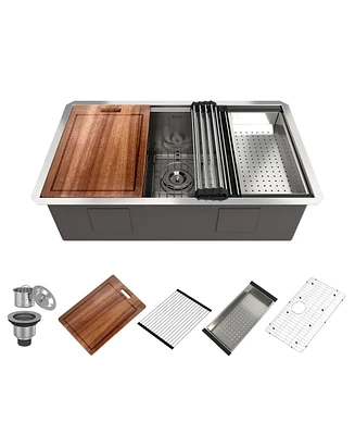 32 Inch Stainless Steel Brushed Kitchen Manual Sink With Single Grooves Under The Counter