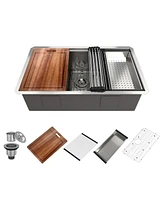 32 Inch Stainless Steel Brushed Kitchen Manual Sink With Single Grooves Under The Counter